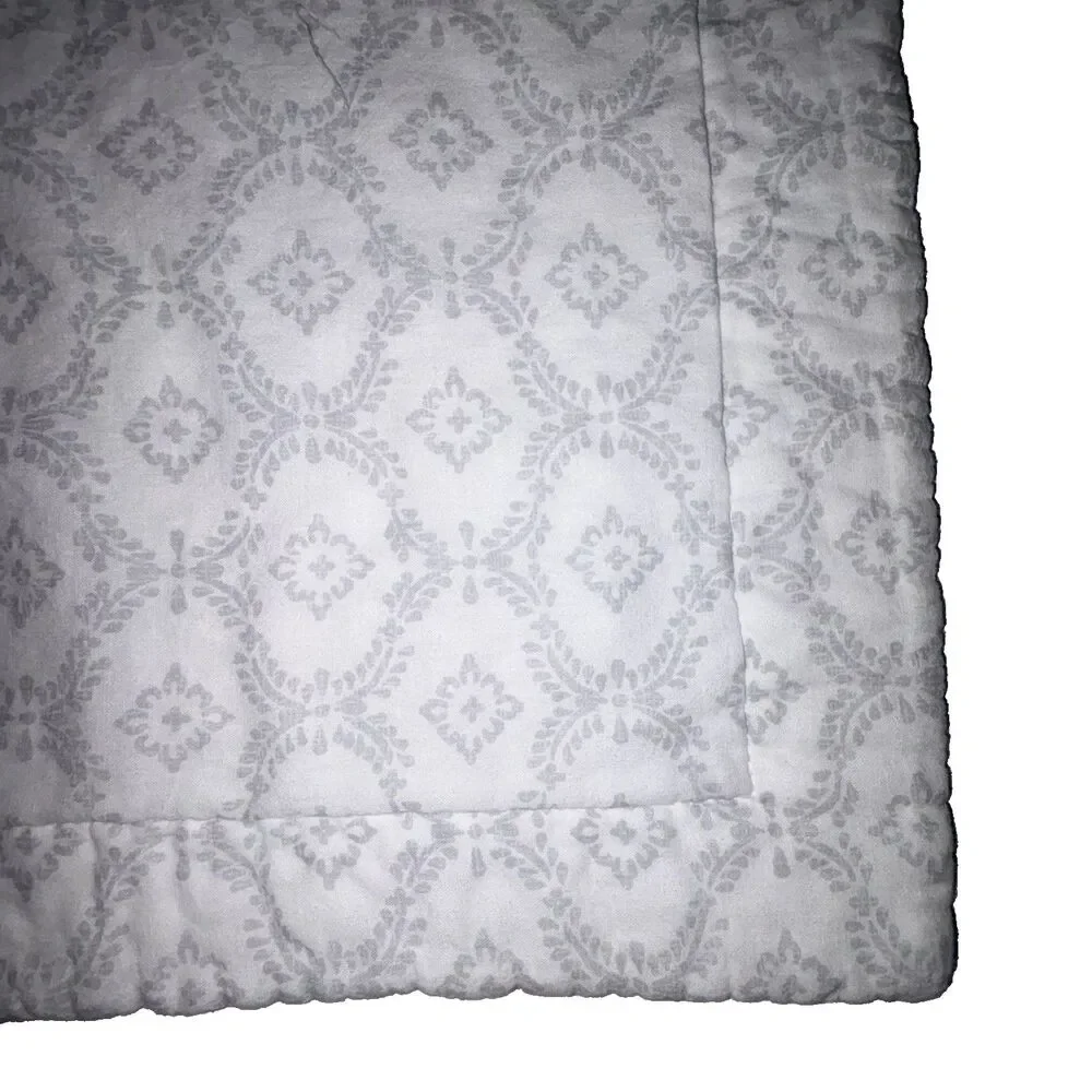 Laura Ashley Standard Gray Floral Pillow Sham Quilted Cotton Envelope Back Close